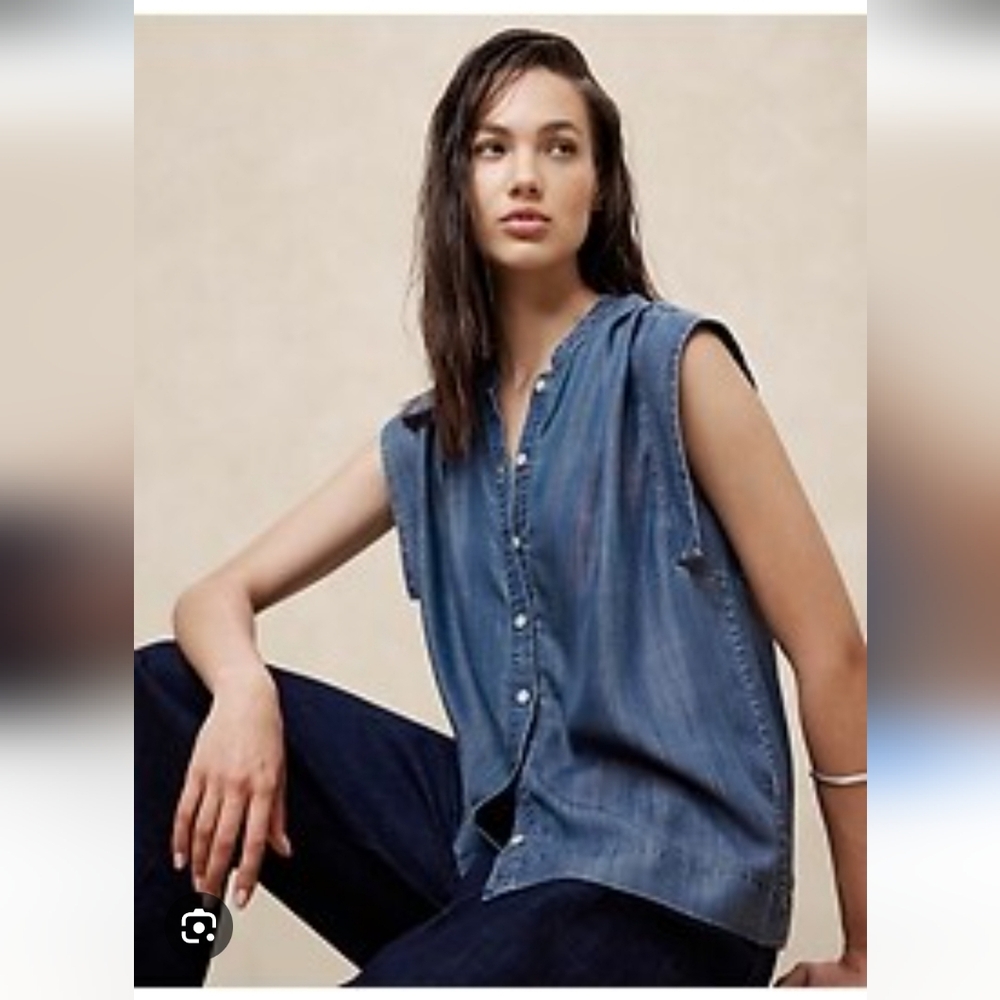 Chambray Blue Button-Up Denim Top
